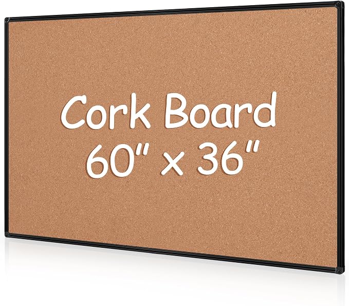 Extra Large Cork Bulletin Board 60" X 36", Black Aluminum Framed 5'x3' Corkboard for Wall, Wall Mounted Notice Pin Board with 18 Push Pins for School, Home & Office by Justdowhatyouwanttodo