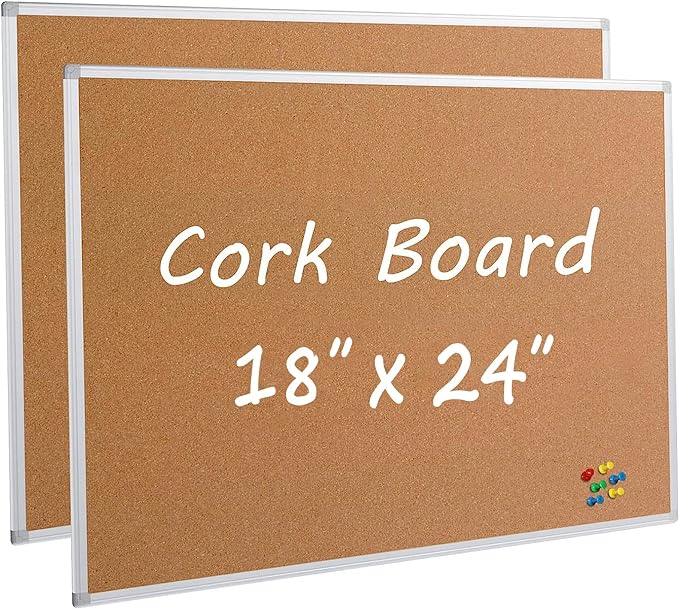2-Pack Cork Board Bulletin Board 24 x 18, Silver Aluminium Framed Corkboard, Office Board for Wall Cork, Large Wall Mounted Notice Pin Board for Home, Office and School by Justdowhatyouwanttodo