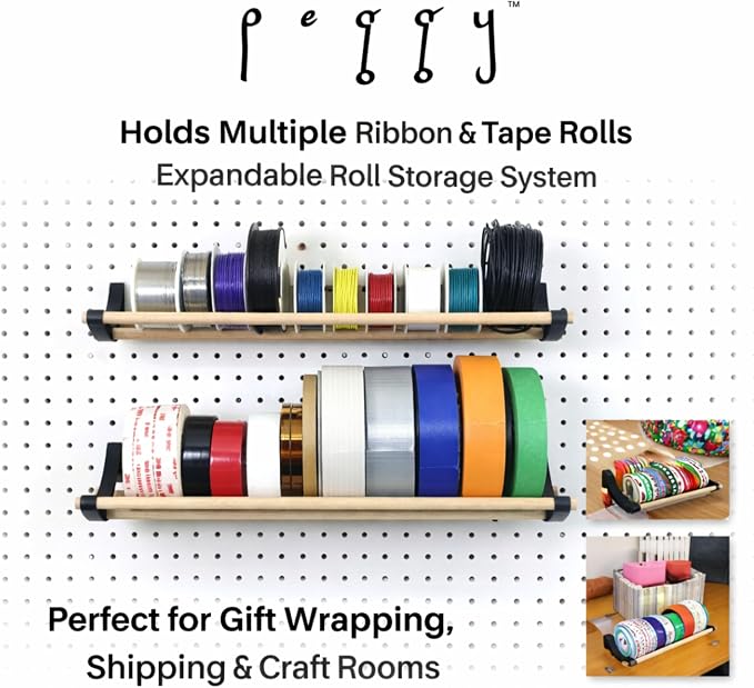 PEGGY Pegboard Spool Organizer Kit | 12-Inch | 3-Pack | White | Creates 3 Triple-Rod Organizers. Fits Standard Pegboards, Supports Up To 5 Lb Per Organizer & Is Made In USA. - Image 3
