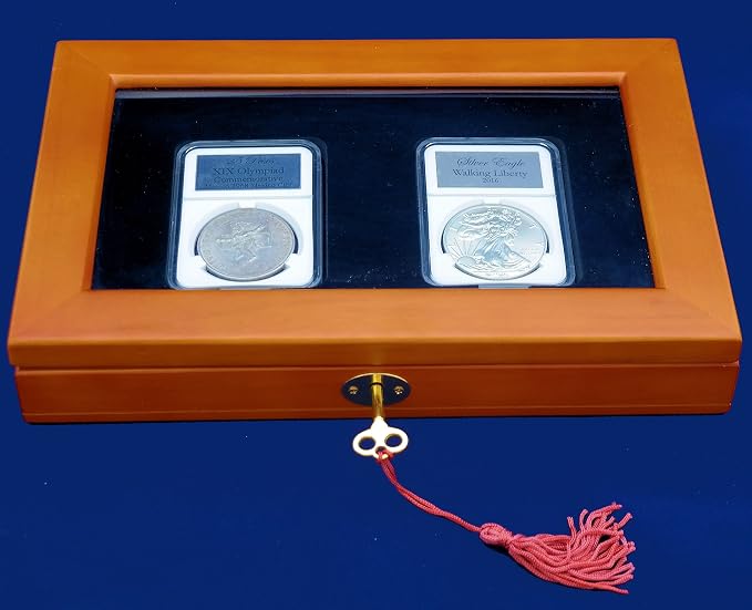 Two Certified or Slab Coin Box with Glass Top and Lock - Image 2