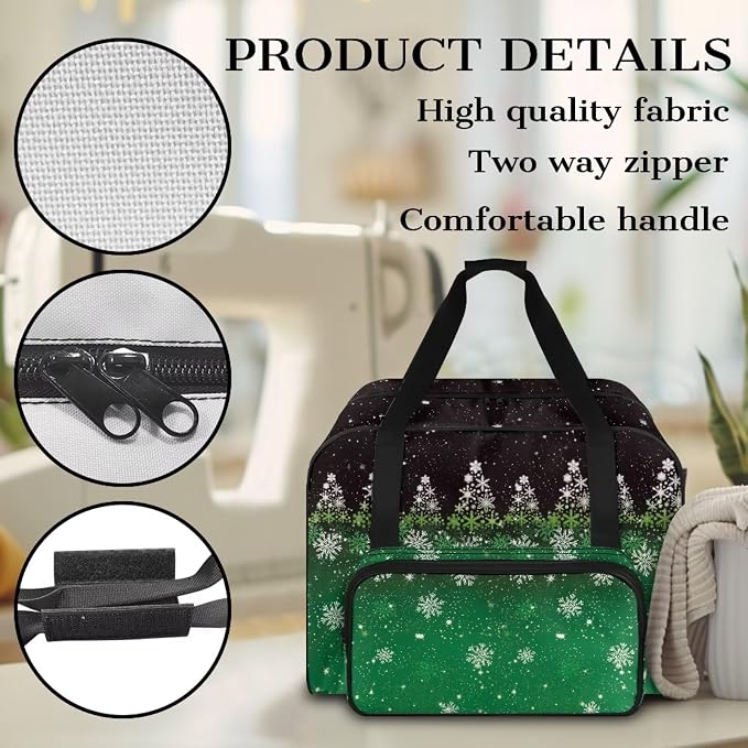 Sewing Machine Storage Carrier Bag Portable Appliance Dust Bag Versatile Sewing Machine Organizer Case with Handle and Soft Cushion, Christmas Snowflake Tree Black Green - Image 5