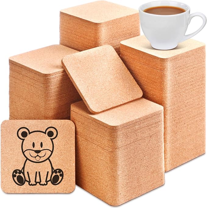 Layhit Cork Coasters for Drinks Absorbent Cork Trivets 4 Inch Bulk Blank Coasters for Kitchen Office Dishes Plate Wine Glass Cup Cottage DIY Crafts (300 Pcs,Square) by ShungLan