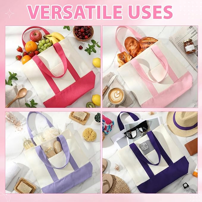 Sanwuta 6 Pcs Mini Canvas Tote Bags Bulk with Pocket Small Sublimation Blank Canvas Tote Reusable Grocery Bag for Women, DIY Craft (Pastel) - Image 5