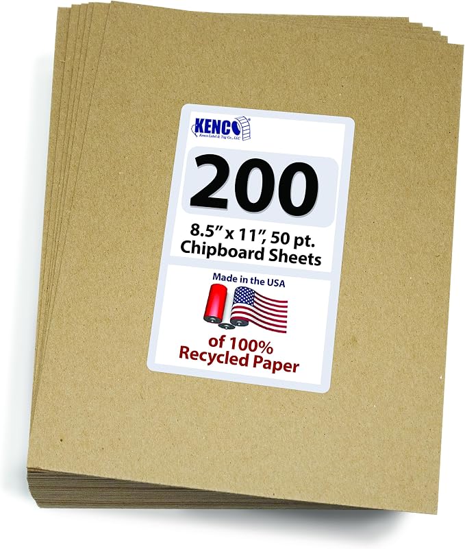 Chipboard Sheets 8.5" x 11" - 50 Sheets Per Pack Heavy Weight 50 Point Chip Board for Crafts and Backers -Great Alternative to MDF Board, Cardboard Sheets - Made in the USA (4) by KENCO