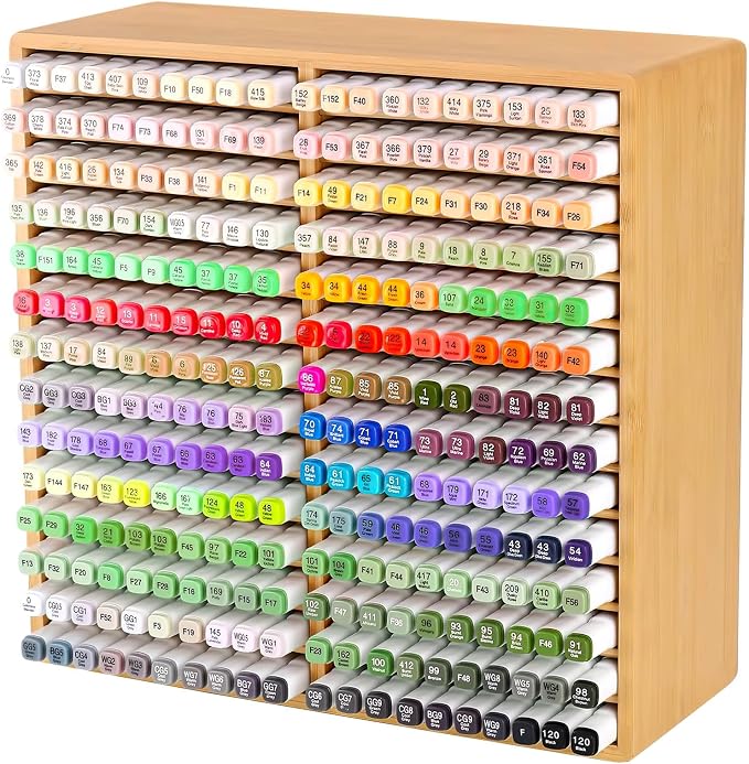280 Marker Organizer, Bamboo Wooden Storage for Alcohol Markers Pens Pencils, No Assembly, Large Desk Holder for Artists Teachers Students, Classroom Office Art Supply (A No Drawer) by Nyuemystery