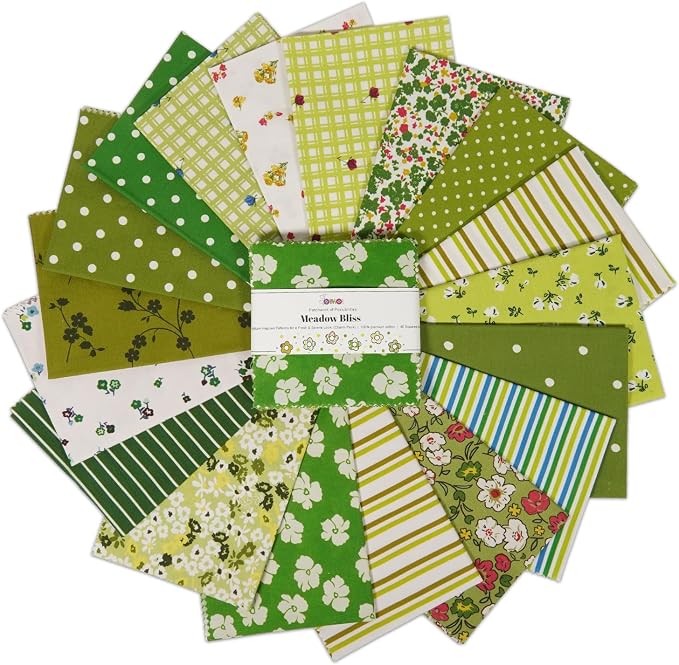 Soimoi 40 Pcs Cotton Fabric Squares Bundles Charm Packs for Quilting, Fat Quarter Layer Cakes, Precuts Quilt Squares 5 x 5 inches, DIY Fabric Bundle - Meadow Bliss by Soimoi