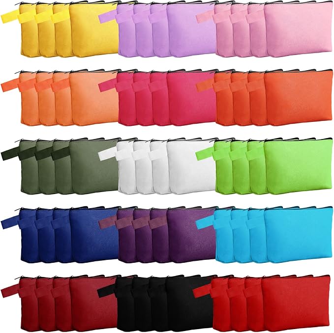 Reginary 60 Pcs Canvas Makeup Bag Bulk,9.8 X 5 X 2 Inch,Multicolor | Portable Cosmetic Pouch with Zipper, Blank Design Pencil Case, Versatile Toiletry Organizer for Women Travel DIY Craft by Reginary