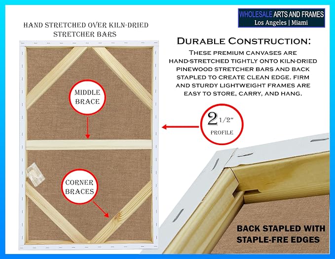 Stretched Linen Canvas for Painting 8X8 10PK 2.5" 14Oz Extra Fine Smooth Portrait Linen Canvas. Stretched Large Canvases for Painting 8X8 Bulk Canvases Value Pack.White Universal Quadruple Primed - Image 3