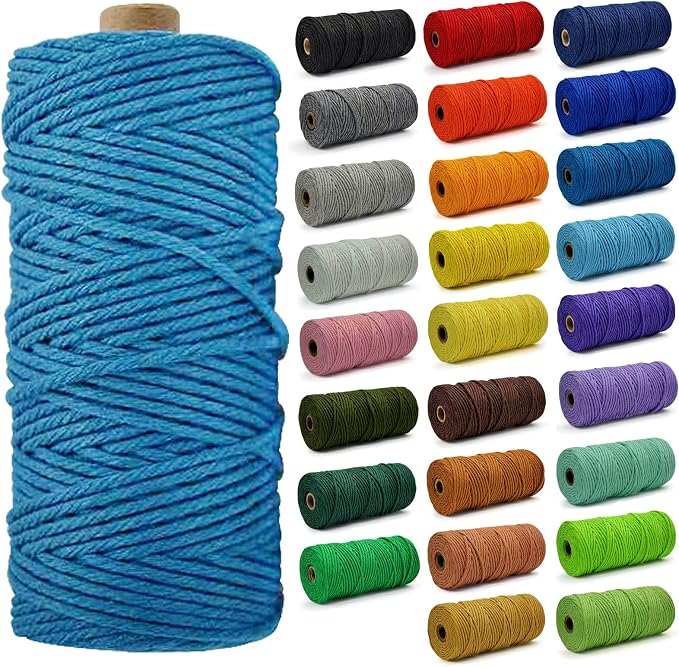 Macrame Cord - Natural Unbleached Macrame Rope - 4 Strand Twisted Cotton Rope for Wall Hanging，DIY Craft Making，Plant Hangers，Knotting Decorative Projects (Peacock Blue, 3mm x 220Yards) by FocusoncottonHdviai