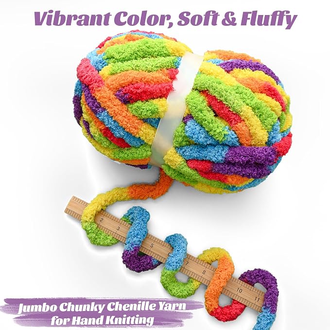 Chunky Jumbo Chenille Yarn Multicolor 10 Pack | 2000g/240yds Super Bulky Baby Soft Yarn for Hand Knitting Fluffy Chunky Knit Throw Blanket Yarn - Image 3