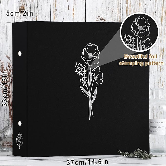 Lanpn 12x12 inch Scrapbook Photo Album, Linen Cover Archival Acid Free Top Load 3 Ring Binder Folder Photo Book 12 x 12 with 30 Plastic Sleeves 60 Pages (Black) - Image 2