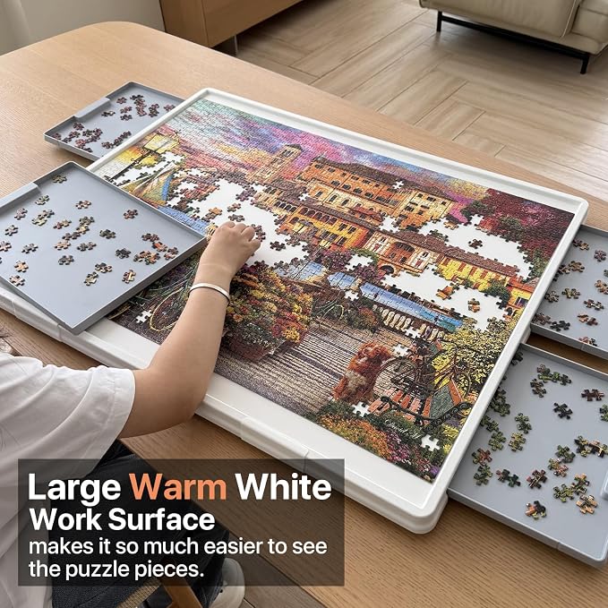 WELGEE 1500 Pieces 2-in-1 Tilting & Rotating Puzzle Board with Drawers and Cover, 35"x27" Portable Spinning Plastic Jigsaw Puzzle Table for Adults, Upgraded Lazy Susan - Image 5