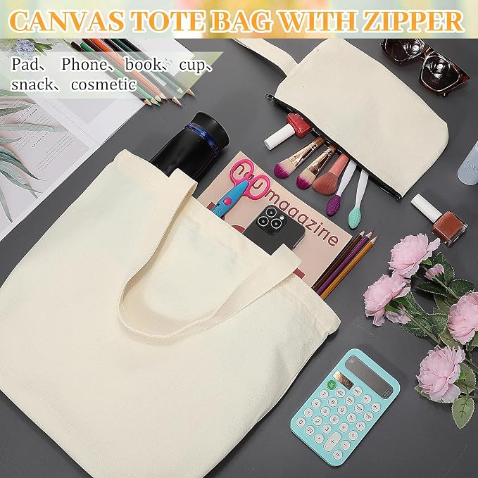 Silkfly Large Canvas Tote and Makeup Bag Bulk Cotton Tote with Handle for DIY Sublimation Embroidery Craft Wedding Gift - Image 2