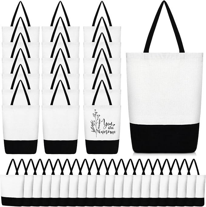 Sieral 50 Pieces Large Canvas Tote Bags Reusable Sublimation Blank Plain Bags Bulk with Zipper for DIY Crafts Shopping Women Teacher(Vertical Large Bag) by Sieral