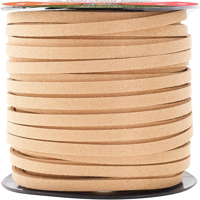 Mandala Crafts 5mm Beige Faux Suede Vegan Leather, Jewelry Making | 50 Yards Durable Flat Leather Strings, Laces & Strips for Bracelets, Necklaces, Braiding, Dream Catchers Supplies & Chokers by MandalaCrafts