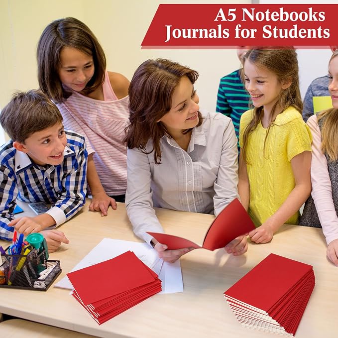 100 Pcs A5 Journals Notebooks Bulk,Red,Lined | Kraft Softcover Small Notebooks 5.5 Inch x 8.3 Inch Notepads with 60 Page 30 Sheet for Writing Sketch Travel Office Supplies - Image 6