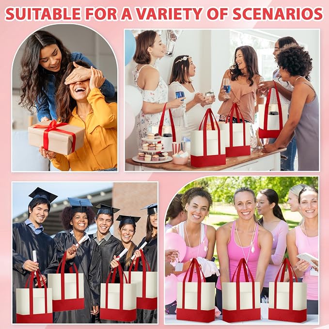 Sanwuta 12 Pcs Mini Canvas Tote Bags Bulk with Pocket Small Sublimation Blank Canvas Tote Reusable Grocery Bag for Women, DIY Craft (Red) - Image 7