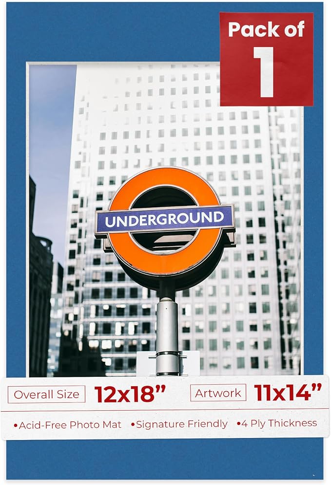 11x14 Mat for 12x18 Frame - Precut Mat Board Acid-Free Show Kit with Backing Board, and Clear Bags Royal Blue 11x14 Photo Matte Made to Fit a 12x18 Picture Frame Matboard for Framing, Pack of 1 Mat by PosterPalooza