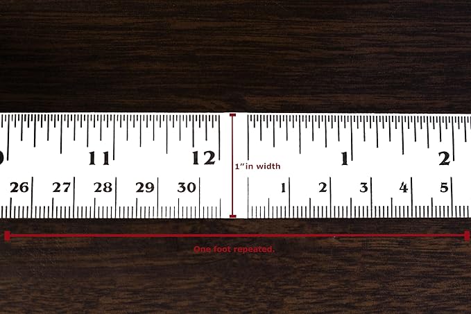 ChromaLabel 12 Inch Flat Tape Measure, Adhesive Measuring Tape for Woodworking, Office, and School Sticker, White, 1 Inch x 13.9 Yards - Case of 5