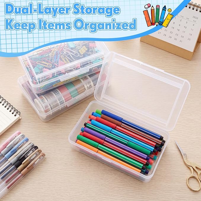 Blulu 25 Pack Double Layer Pencil Boxes Large Capacity,Clear | with Snap-tight Lid Plastic Pencil Cases Pen Storage 8 x 5 x 2 in for Back to School Supplies Stationery Donation Office Home - Image 3