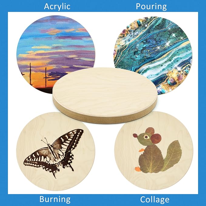 2 Pack 8'' Unfinished Round Birch Wood Panels | Studio 3/4’’ Deep Wood Canvas, Cradle Boards for Painting, Pouring, Burning, Crafts, Epoxy Resin, Laser Engraving Cutting - Image 3