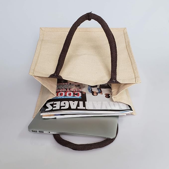 Reusable Burlap Bags Jute & Cotton Blend JuCo Totes with Laminated Interior (Pack of 6) - Image 8