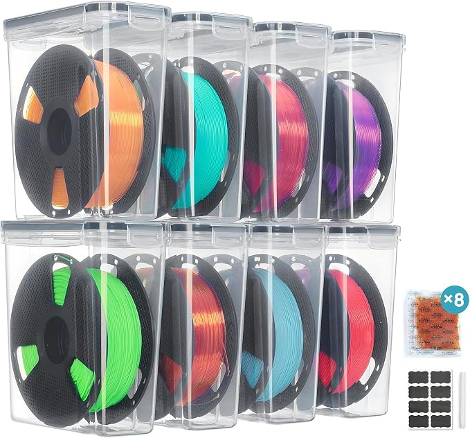 Vtopmart Filament Storage Box, 8 Pack, Clear, for 1KG Spools | Desiccant, Labels & Marker, Waterproof, 1KG Spools, Dust-Proof & Stackable, PLA/ABS/PETG/TPU/Nylon by Vtopmart