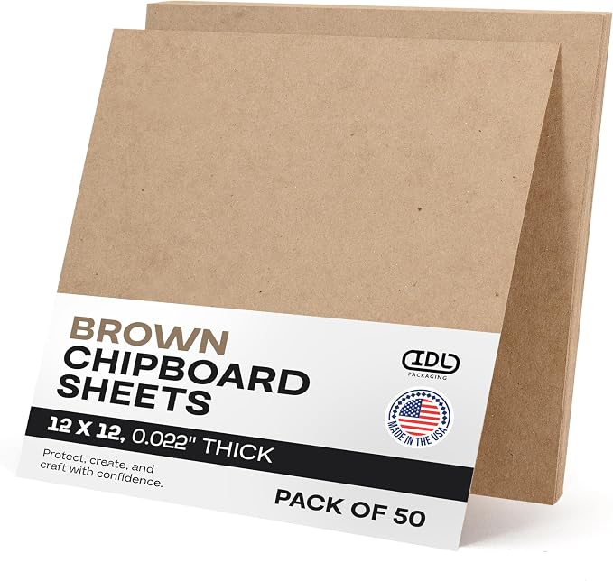 Chipboard Sheets 12" x 12", Pack of 50 - USA-Made Cardboard Sheets | for Scrapbooking, Framing - Heavy-Duty 0.022" Thickness Cardstock - Chip Board Pads for Crafts, DIY Projects by IDL Packaging by IDLPackaging