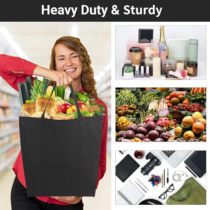 Segarty Canvas Tote, 3 Pack 20x15.7 Black Canvas Shopping Bags for Women, Reusable Natural Cotton Bag Aesthetic with Shoulder Strap, Bulk for DIY, Grocery Shopping, Beach, Travel，Gift - Image 5