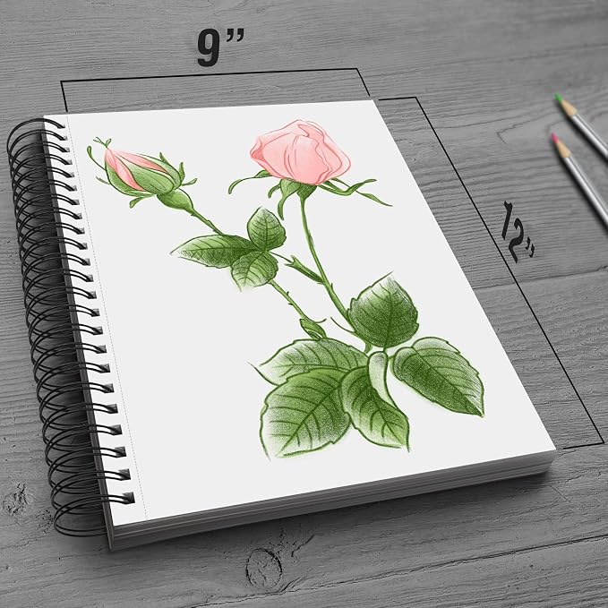 100 Sheets Premium Sketch Book - 9x12 Inches (68 lb/100 GSM) Sketch Pad with Spiral Bound for Colored Pencils, Gel Pens, Mechanical Pencils, Charcoal, Ballpoint Pens, Fineliner Pens and Pastels - Image 4
