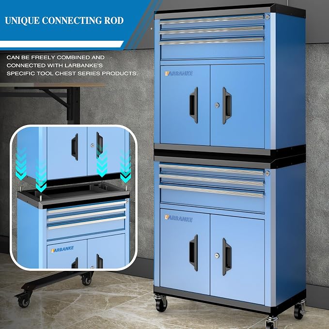LARBANKE Rolling Tool Chest with Lock&Keys,360° Wheels and Drawer Liners,Tool Cabinet with 3 Drawers&2 Doors,Tool Cabinet Equipped with Connecting Rods for Stacking with 5&7-Drawer Chest - Image 6