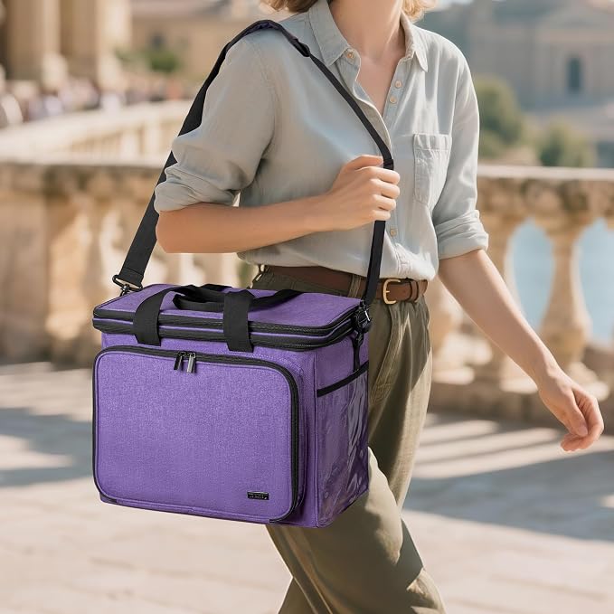 Teamoy Crochet Bag, Knitting Bag Yarn Storage Tote, Yarn Organizer, Purple | Yarn Holder for Crocheting, with Inner Divider and Cover, for Yarn Skeins, Project, Knitting Needles, and Crochet Supplies - Image 7