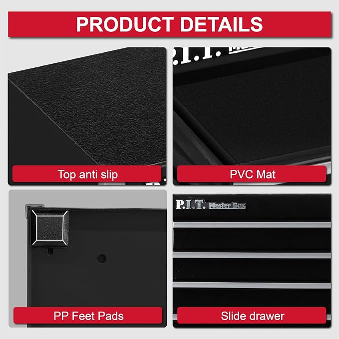 P.I.T. Mini Tool Box,Small Metal Toolbox Organizer with 5 Drawers,Black | 8.6"W X 4.6"D Cute Size,Q235 Steel,Magnetic Locking Mechanism,PVC Drawer Liners - Image 6