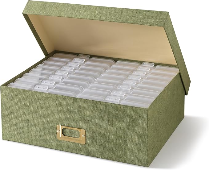 Soul & Lane - Photo Storage Box with 16 Inner Cases for 4x6 Pictures, Green | Picture Organizer with Dividers and Label Holder, Keepsake Card Container for Scrapbooking, Stationery and Craft Storage by SoulLane