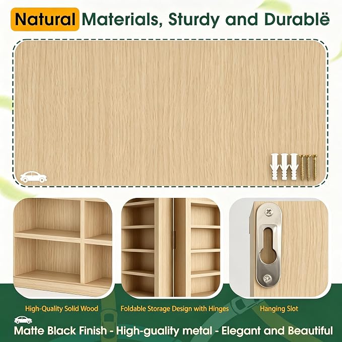 Model Car Display Case 24 x 17 in, Holds 54 Fits 1/64 Scale Toy car Storage Organizer,Wall-Mounted Toy Shelf Display Storage, Collapsible Wooden Box with 2 Acrylic Cover Plates (Only Box - Wood) - Image 6