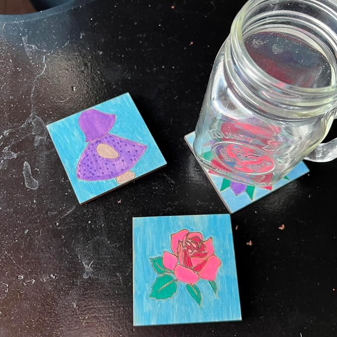 Set of 4 Coasters Small Barn Quilt Kit DIY Pattern Unfinished Wood Quilting Block Sign Paintable Art for Adults and Kids (Log Cabin, Road to Oklahoma, Slip Knot, Rail Fence) - Image 12