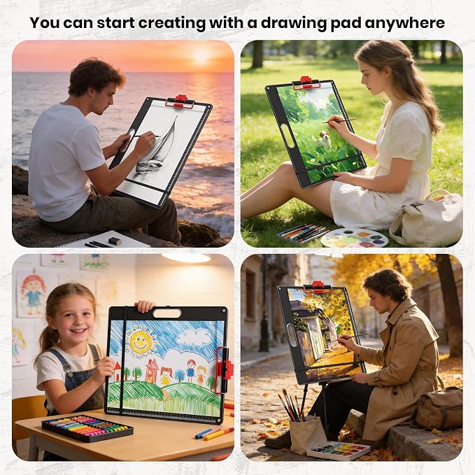 13x17 Inch Drawing Board with Handle – Aluminum Portable Sketch Board, 2-in-1 Clip, Elastic Band, Non-Slip Matte Surface, Lanyard Hole – Art Supplies for Adults & Students(Black-1 Pack) - Image 6
