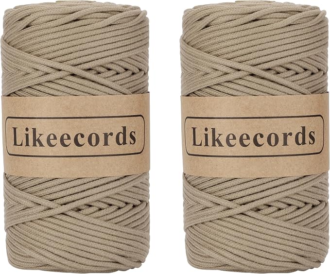 Likeecords 2 Skeins of Braided Macrame Cotton Cord 3mm x 100m,Macrame Rope, 100% Cotton Rope Macrame String,Colorful Cotton Craft Cord for Bag,Wall Hanging, Plant Hangers, Crafts, Knitting（Coffee） by Likeecords