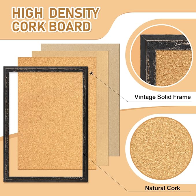 DOLLAR BOSS Cork Board, 24" X 18" Rustic Framed Bulletin Board, Black | Decorative Pin Board, Wall Hanging Notice Board, For Office & Home Decor Memo Display, With Pins - Image 3