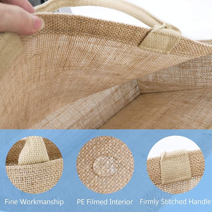 Segarty Tote Bags, 3 Pack Large Burlap Jute Reusable Canvas Gift Favors Bag with Handles Blank Tote Bulk for Bridesmaid Wedding, Women Market Grocery Shopping, Bachelorette Party, Beach Trip, DIY - Image 5