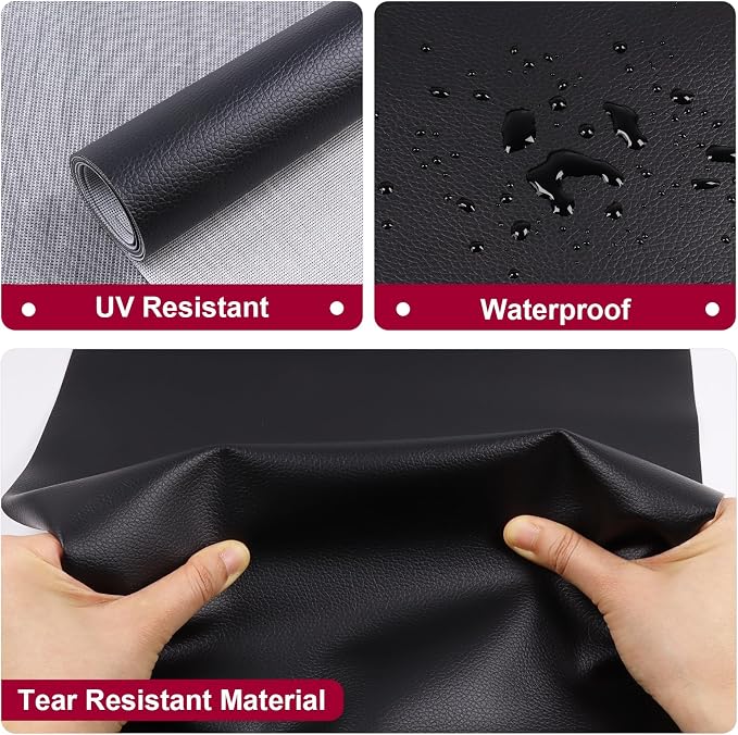 Marine Vinyl Fabric Waterproof Leather Material 55"×108" Black | Soft Marine Faux Leather Sheets 0.6mm Thick Anti-UV Non-Peeling for Upholstery Boat Seat Automotive Furniture DIY Crafting - Image 4