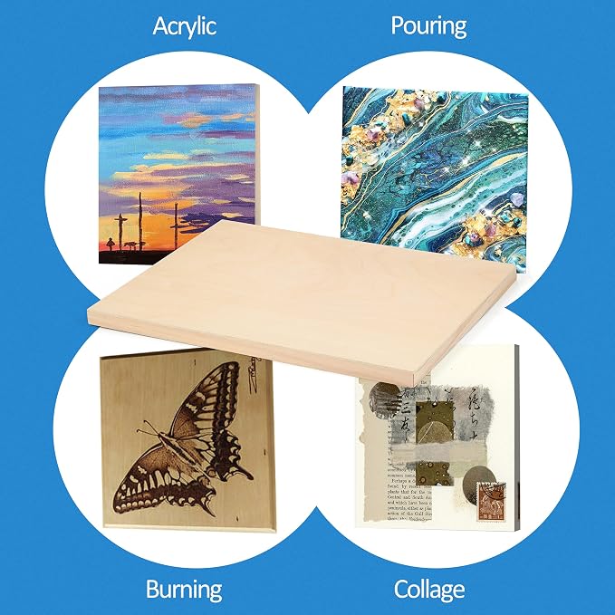 2 Pack 12x16 Unfinished Birch Wood Panels Kit for Painting | Studio 3/4’’ Deep Wood Canvas, Cradle Boards for Acrylic Pouring, Art, Crafts, Epoxy Resin, Laser Engraving Cutting - Image 3