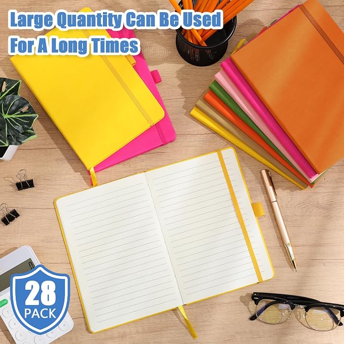 Laumoi 28 Pack A5 PU Leather Lined Notebook Journal, Bright Colors,Simple | PU Leather Journals, Wide Ruled 5.5x8.2 Inch, For School Business Work Writing, Bulk Ideal for Classroom Office Supplies - Image 3