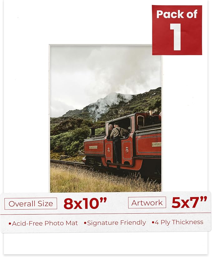 5x7 Mat for 8x10 Frame - Precut Mat Board Acid-Free Textured White 5x7 Photo Matte Made to Fit a 8x10 Picture Frame, Premium Matboard for Family Photos, Show Kits, Art, Picture Framing, Pack of 1 Mat by PosterPalooza