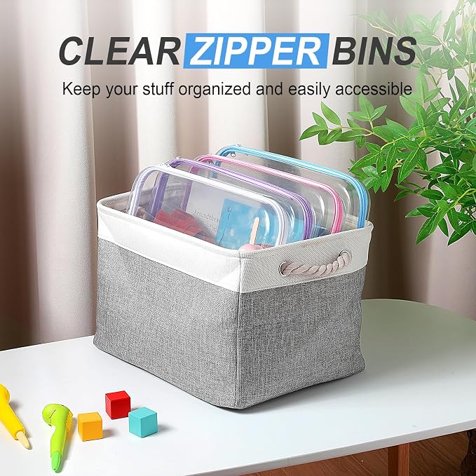 4 Pcs Hard Clear Zipper Case Makeup Bags Plastic Zipper Pouch Transparent Storage Box Containers for Cosmetics, Snacks, Building Blocks, Puzzles(Clear,13.8 x 11.8 x 2 in,Multicolor) - Image 6