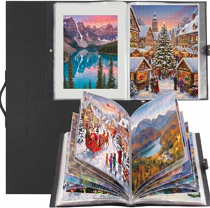Feifeiya 30 Pocket Puzzle Storage Folder Book for 500-1000 Pcs Jigsaw Puzzles, 28 x 20.5 Inch Portable Puzzle Binder Album with Clear Protective Sleeves, Dustproof Book for Finished Puzzles by Feifeiya