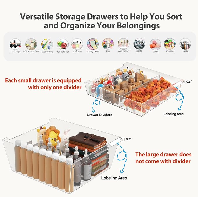Mobile Storage Cabinet with 15 Clear Drawers, Craft Cabinet with 5 Large Drawers, Cart with Wooden Tabletop, Printer Stand Home Office, Dresser Chest, Modern Black - Image 4
