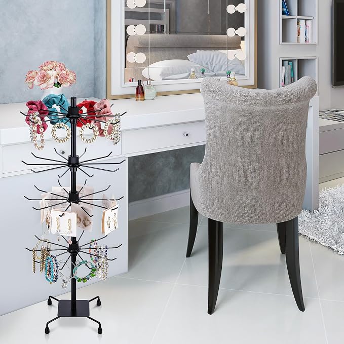 BBTO 2 Pcs Rotating Display Stand Jewelry Display Rack with Hooks Metal Earrings Stand for Vendors Necklace Bracelet Selling(Black,37.4 x 15.8 Inch) - Image 7
