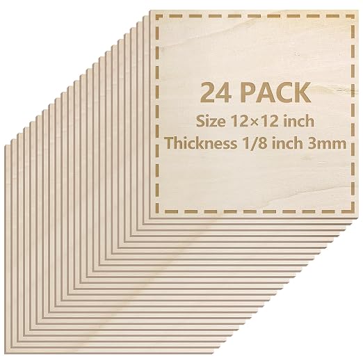 24 Pack Basswood Sheets 1/8 inch, 3mm Basswood for Laser Cutting, 12 x 12 inch Wood Slabs for Crafts, DIY Architectural Models Making, Wood Engraving, Staining by LeShang