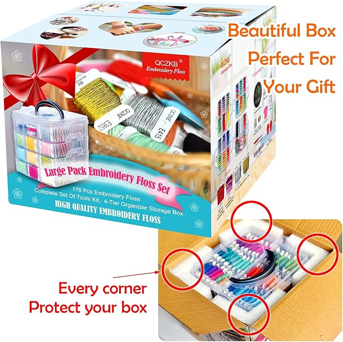 176 PCS Embroidery Floss Set, Complete Set of Tools kit, 4-Tier Organizer Storage Box - Image 2